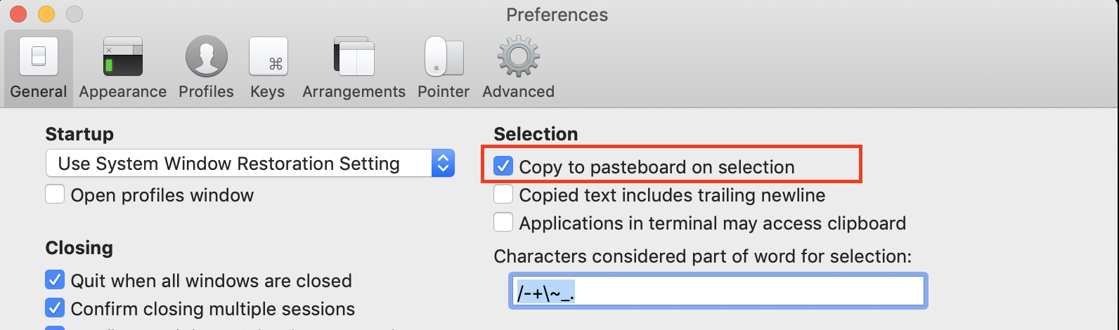 iTerm2 quick edit option